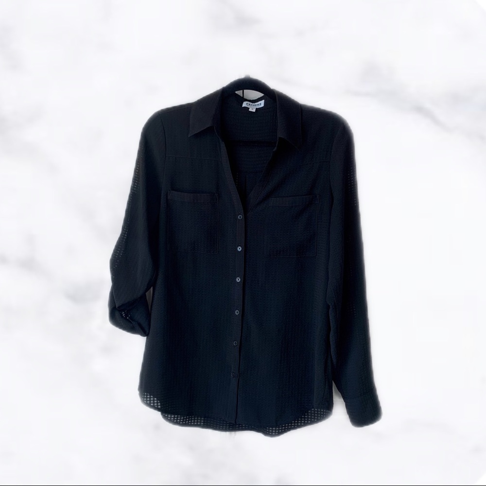 EXPRESS The Portofino Shirt In Black Waffle Print